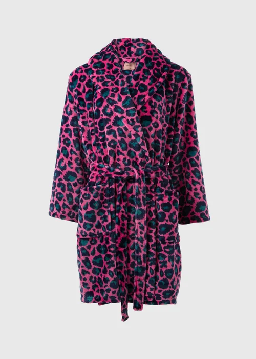 pink leopard dressing gown codcm Womens Hooded Plush Bathrobe Leopard Print Long Fluffy Fleece Robe Sleepwear Flannel House Robe(Pink,Small) at Amazon Women's Clothing store