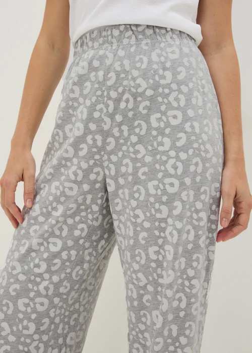 Grey Leopard Wide Leg Pyjama Bottoms - Small Image 2