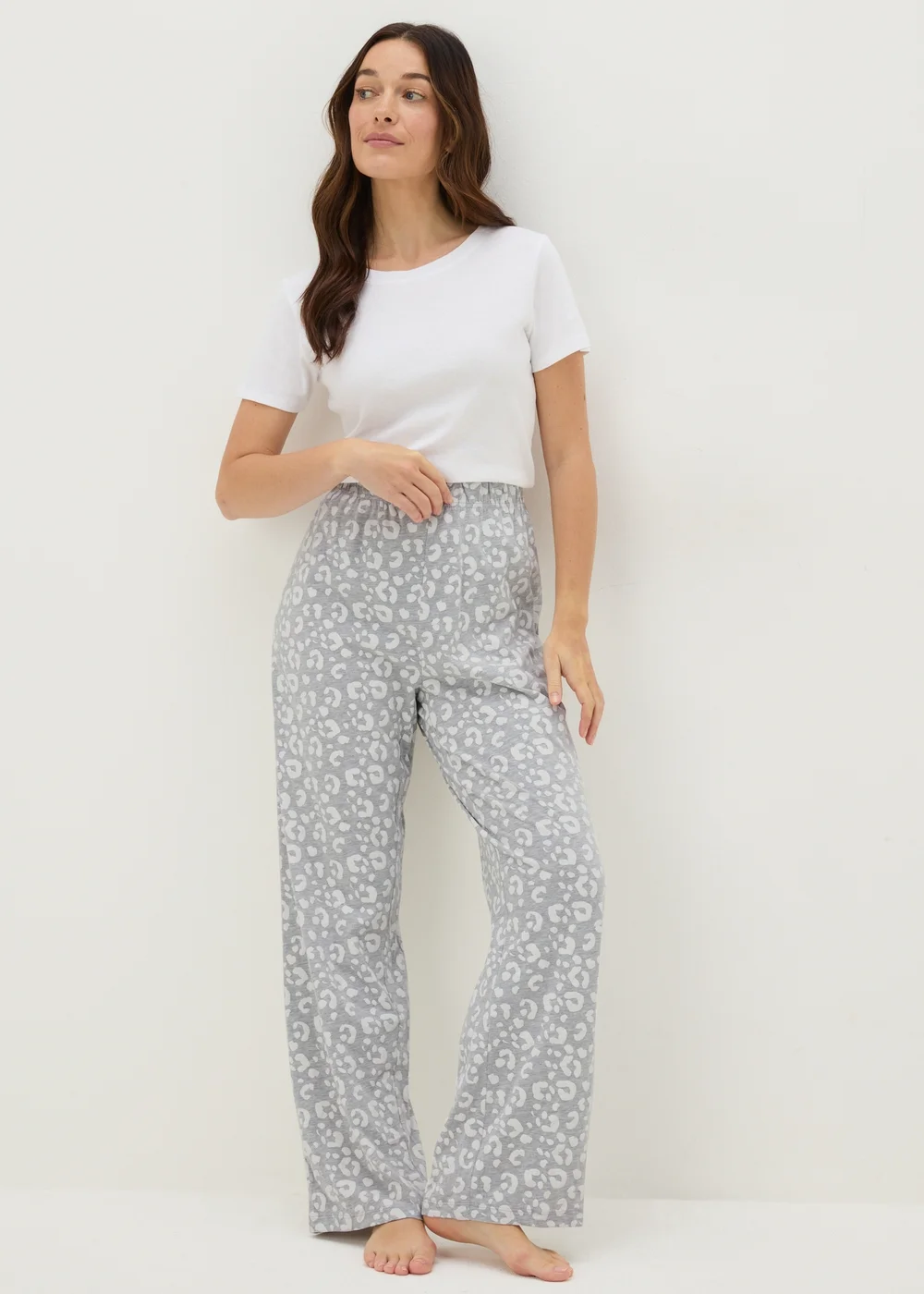 Grey Leopard Wide Leg Pyjama Bottoms - Small Image 1
