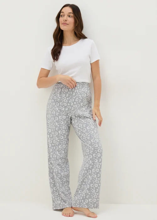 Grey Leopard Wide Leg Pyjama Bottoms - Small Image 1