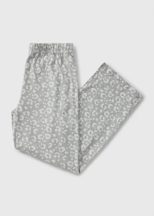 Grey Leopard Wide Leg Pyjama Bottoms - Small Image 3