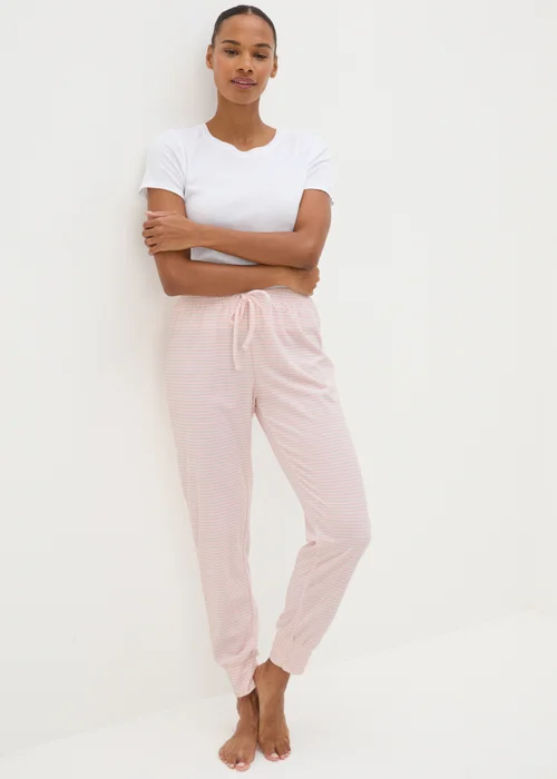 Pink Stripe Fleece Pyjama Bottoms - Small Image 1