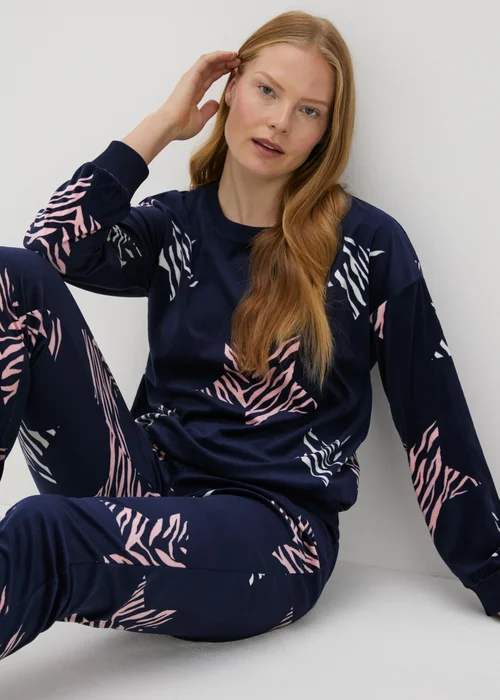 Navy Star Print Velour Pyjama Set - Extra small Image 1