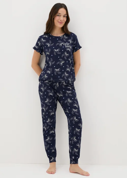 Navy Bow Pyjama Set - Small Image 1