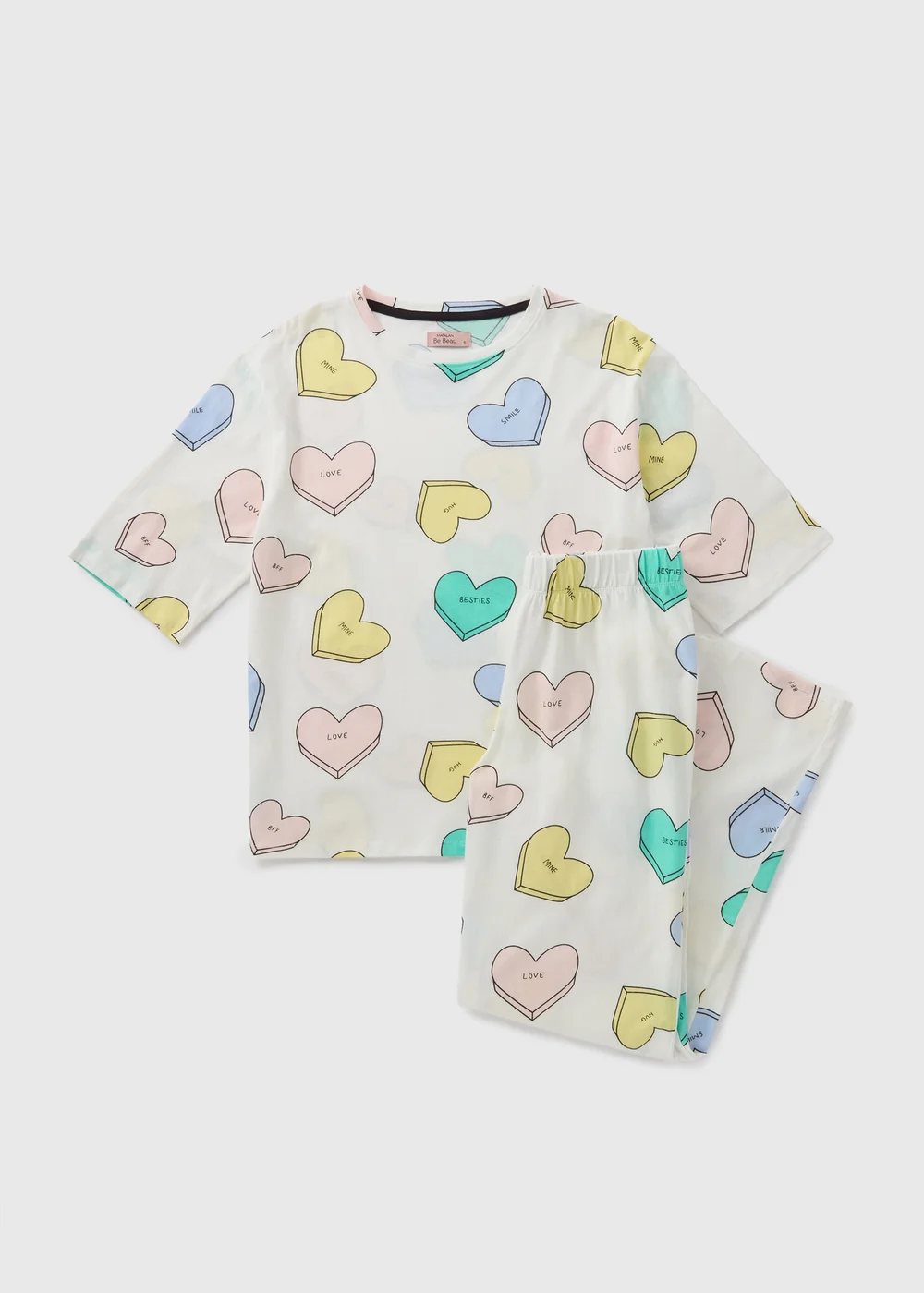 Cream Heart Print Pyjama Set - Small Image 3