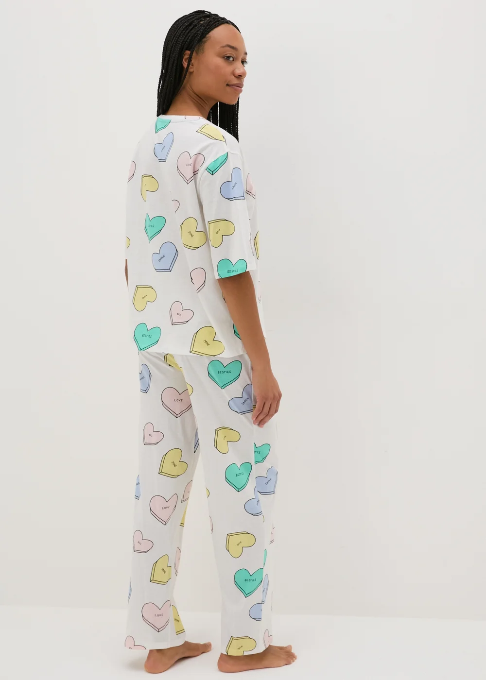 Cream Heart Print Pyjama Set - Small Image 2