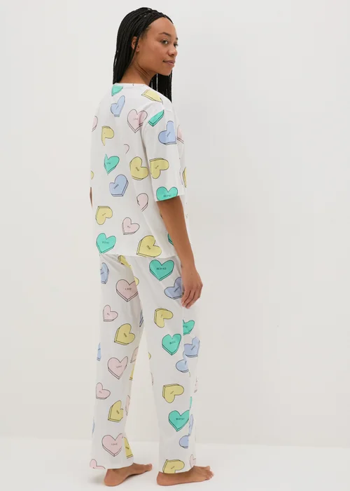 Cream Heart Print Pyjama Set - Small Image 2