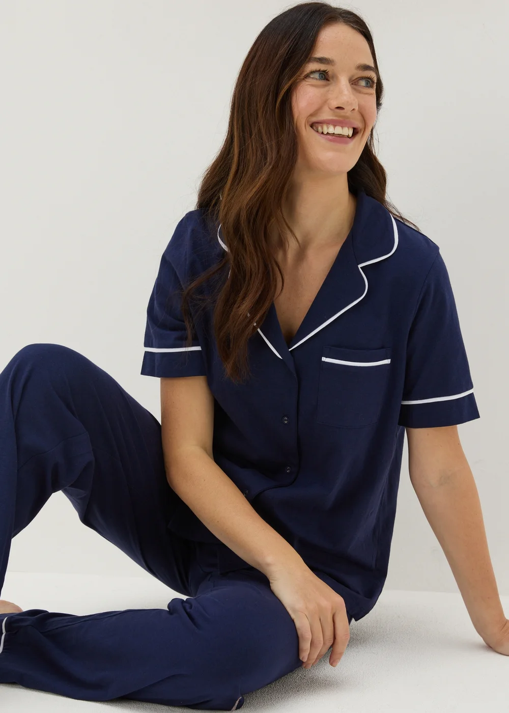 Navy Button Up Pyjama Set - Extra small Image 1