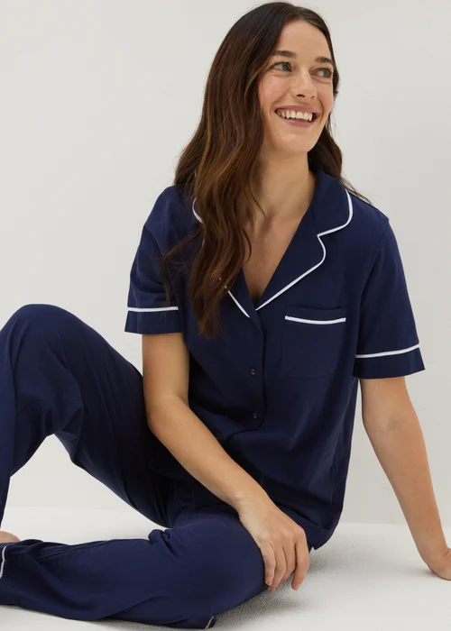 Navy Button Up Pyjama Set - Extra small Image 1