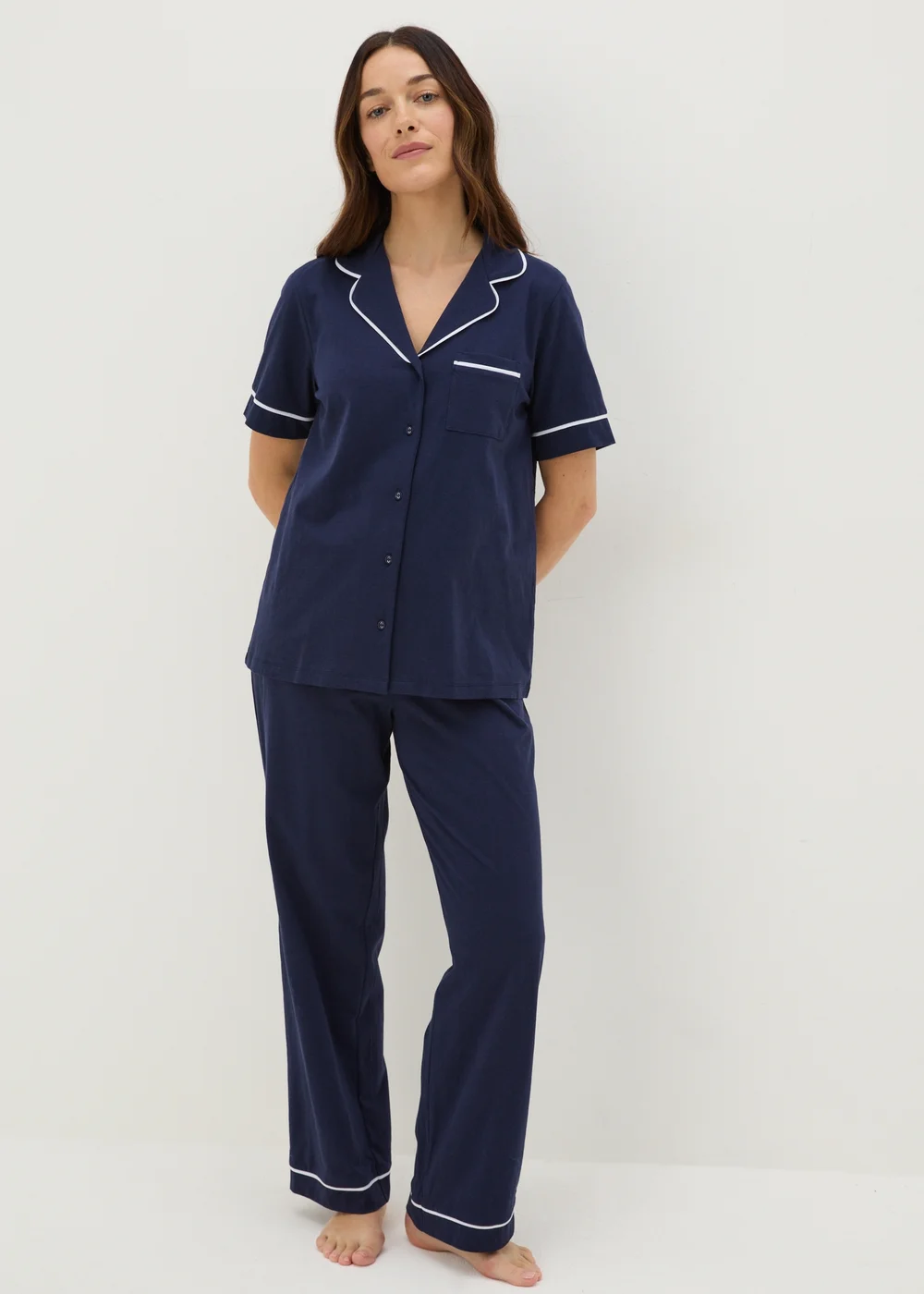 Navy Button Up Pyjama Set - Extra small Image 2