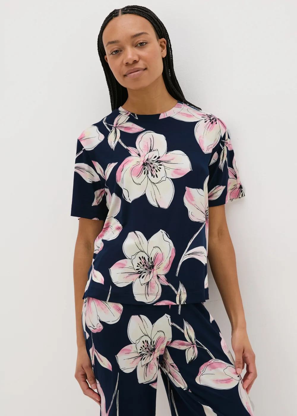 Navy Floral Pyjama Top - Extra small Image 1