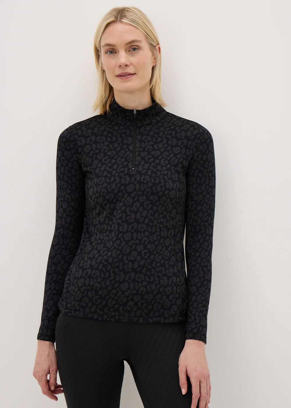 Souluxe Black Leopard Half Zip Top - S Image 1