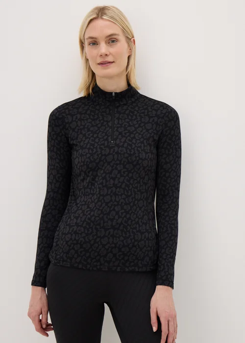 Souluxe Black Leopard Half Zip Top - S Image 1
