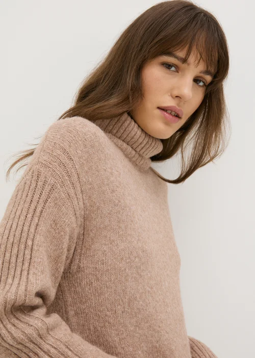 Et Vous Camel Roll Neck Knit Midi Dress - S Image 1