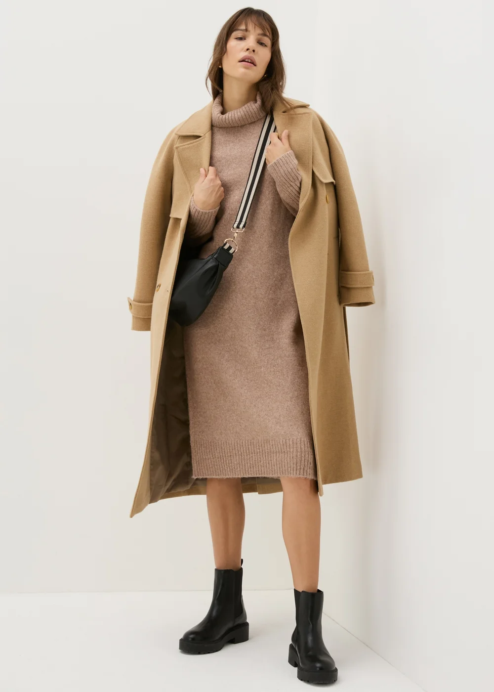 Et Vous Camel Roll Neck Knit Midi Dress - S Image 3