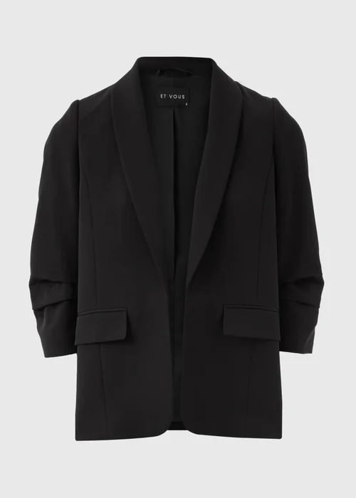 Et Vous Black Ruched Sleeve Blazer - 8 Image 4