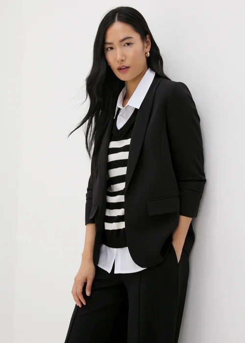Et Vous Black Ruched Sleeve Blazer - 8 Image 1