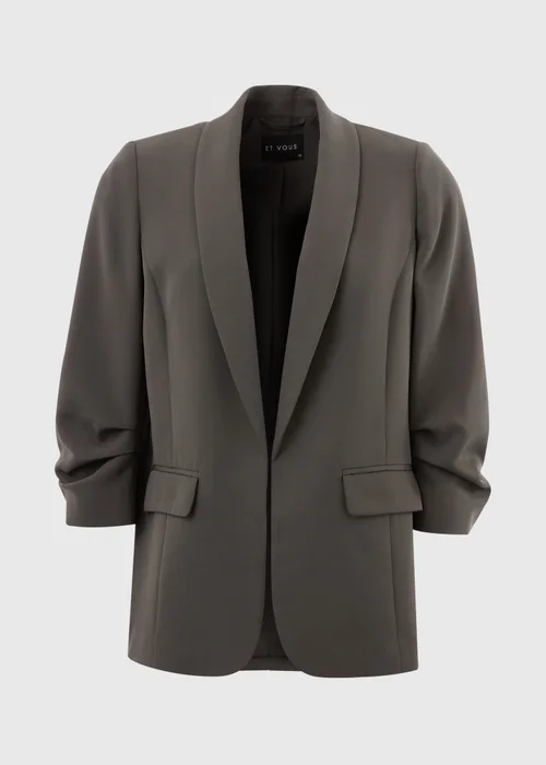 Et Vous Grey Ruched Sleeve Blazer - 8 Image 4