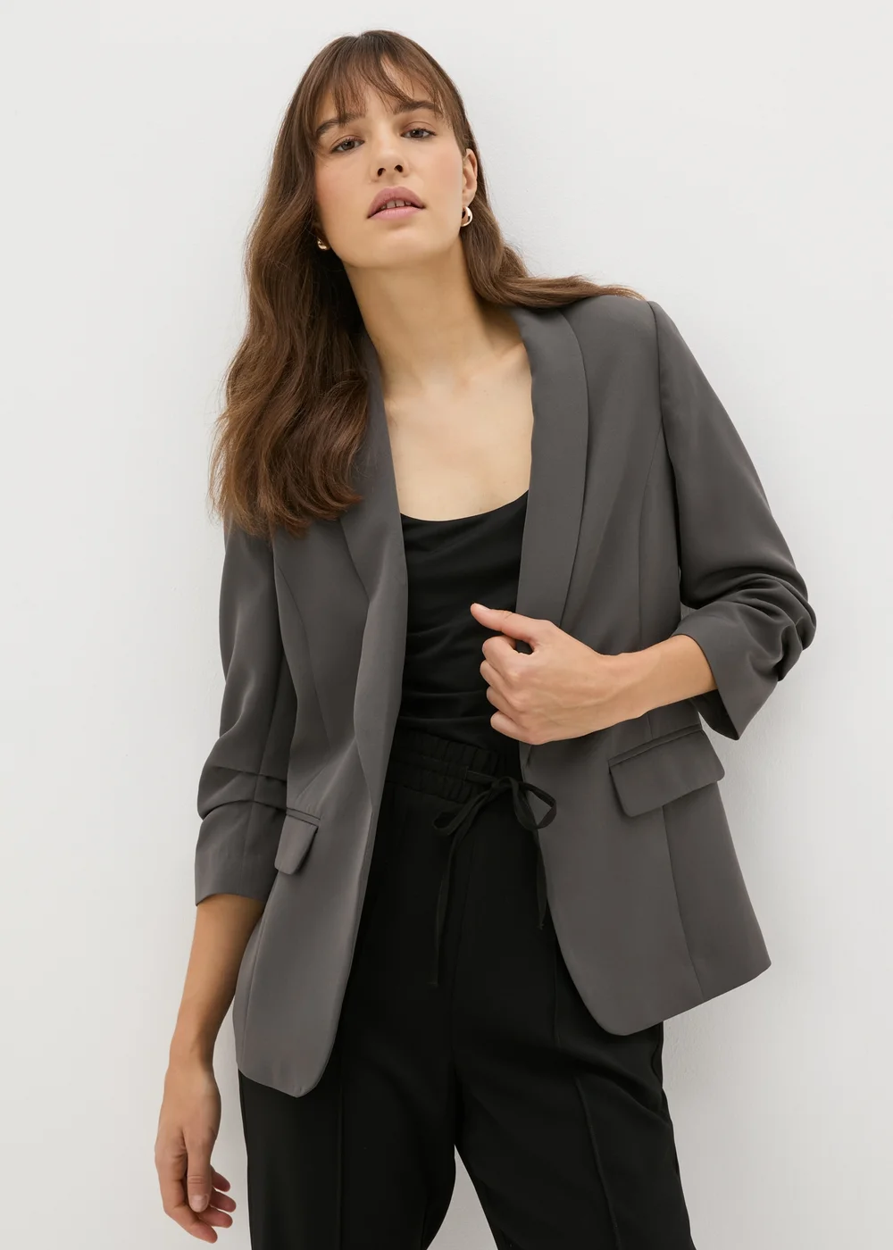 Et Vous Grey Ruched Sleeve Blazer - 8 Image 1
