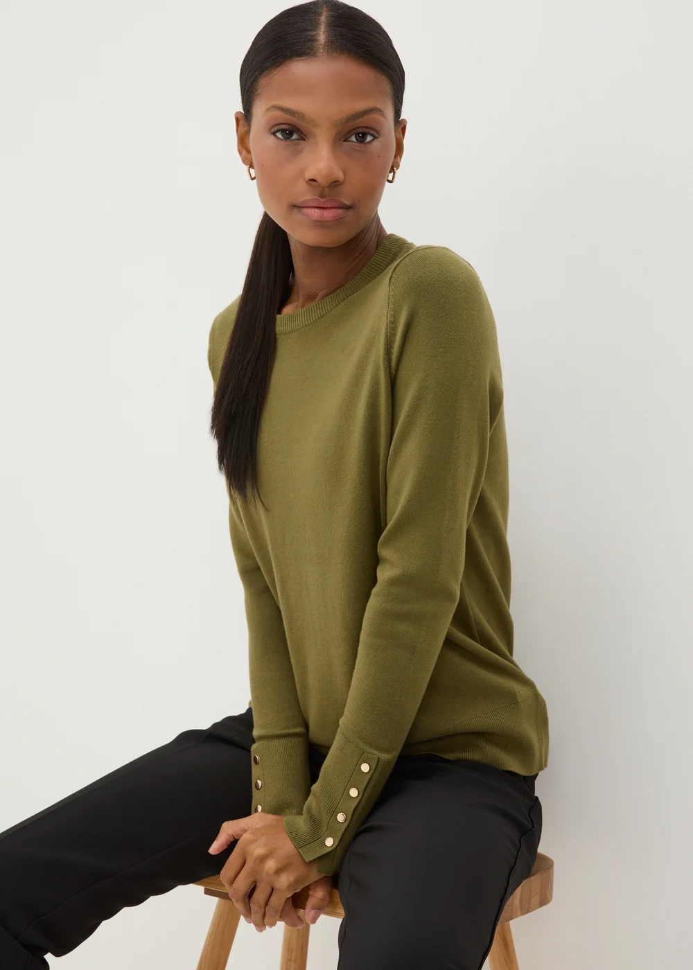 Et Vous Khaki Round Neck Jumper - 8 Image 1