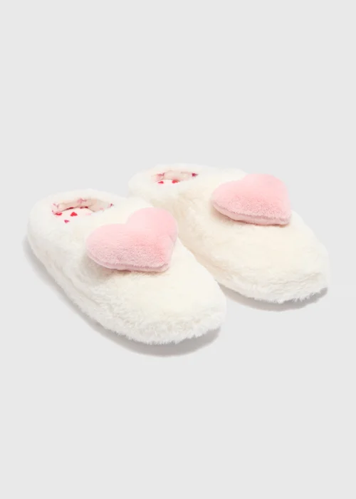 Cream Heart Mule Slippers - Small Image 1