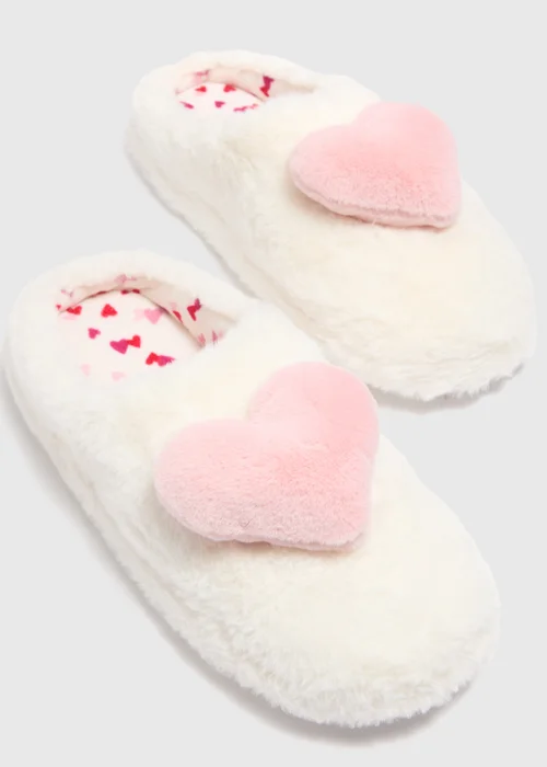 Cream Heart Mule Slippers - Small Image 2