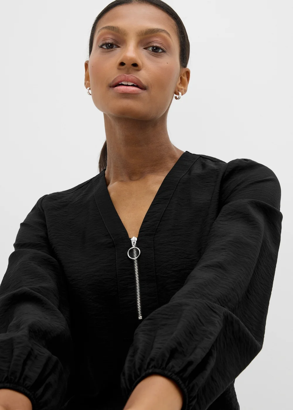 Et Vous Black Zip Front Blouse - 8 Image 2