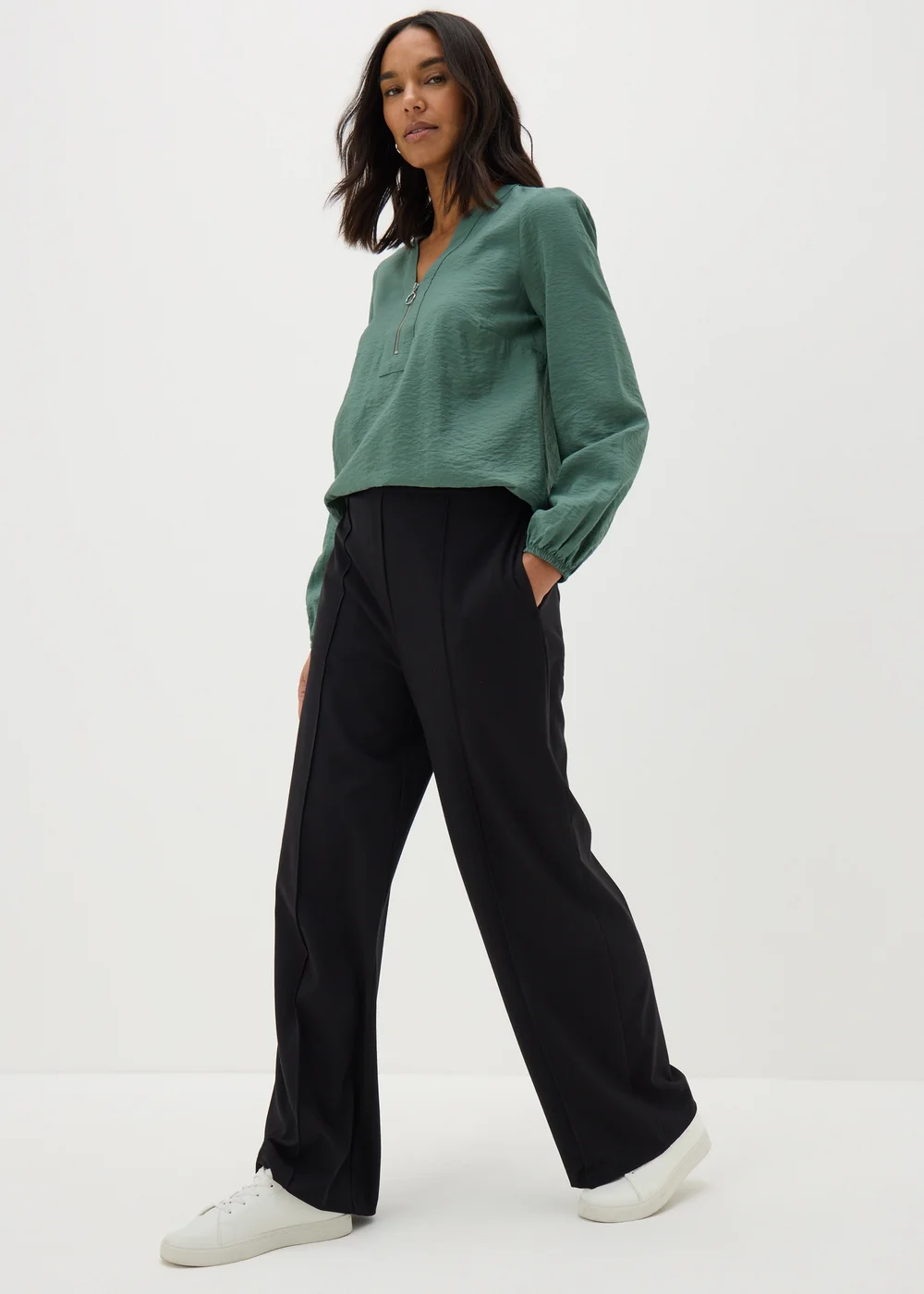 Et Vous Green Zip Front Blouse - 8 Image 1