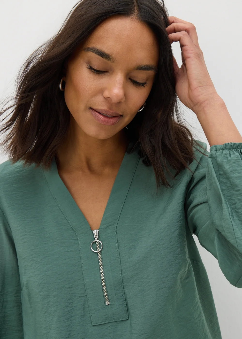 Et Vous Green Zip Front Blouse - 8 Image 3