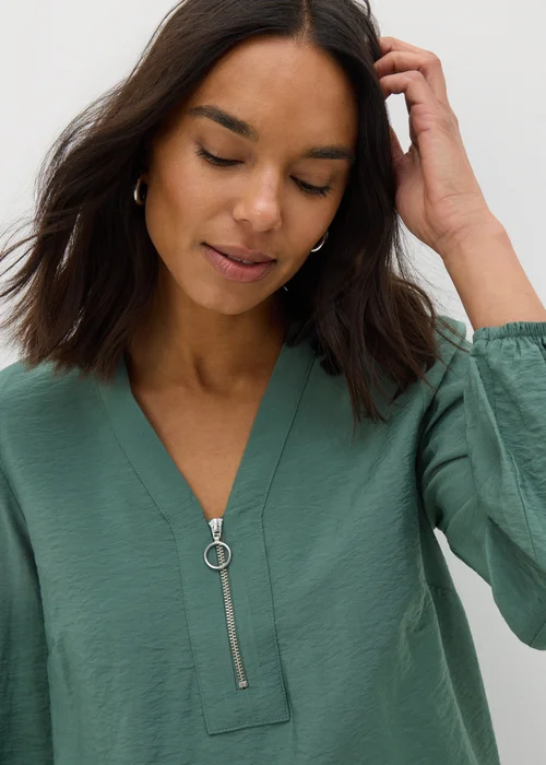 Et Vous Green Zip Front Blouse - 8 Image 3