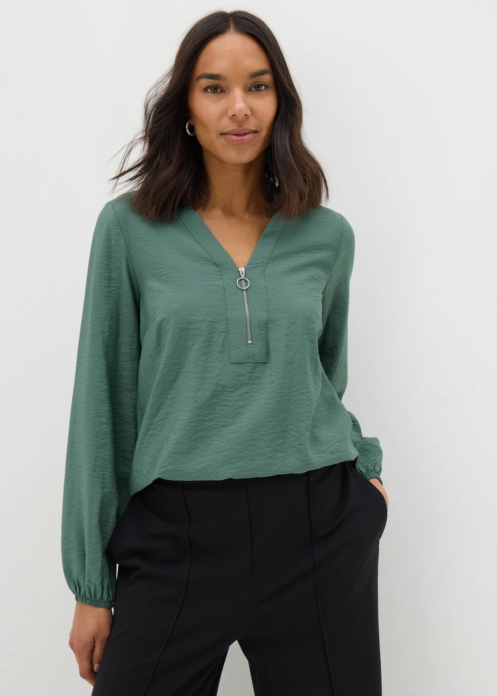 Et Vous Green Zip Front Blouse - 8 Image 2