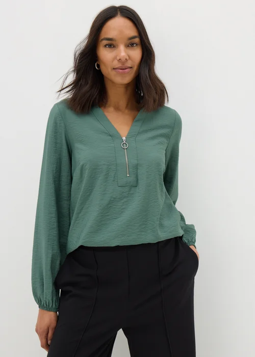 Et Vous Green Zip Front Blouse - 8 Image 2