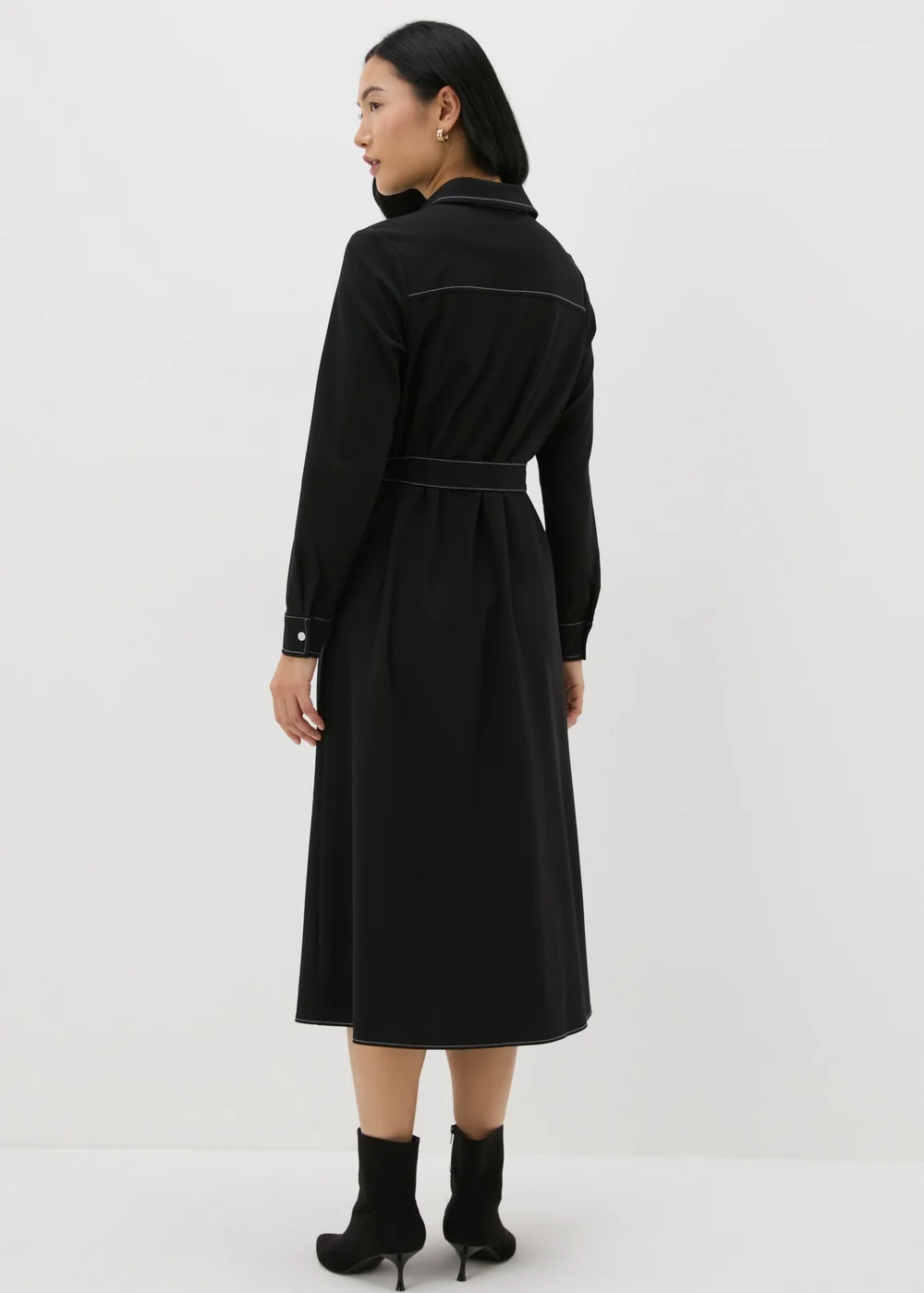Black Contrast Shirt Midi Dress - 8 Image 2