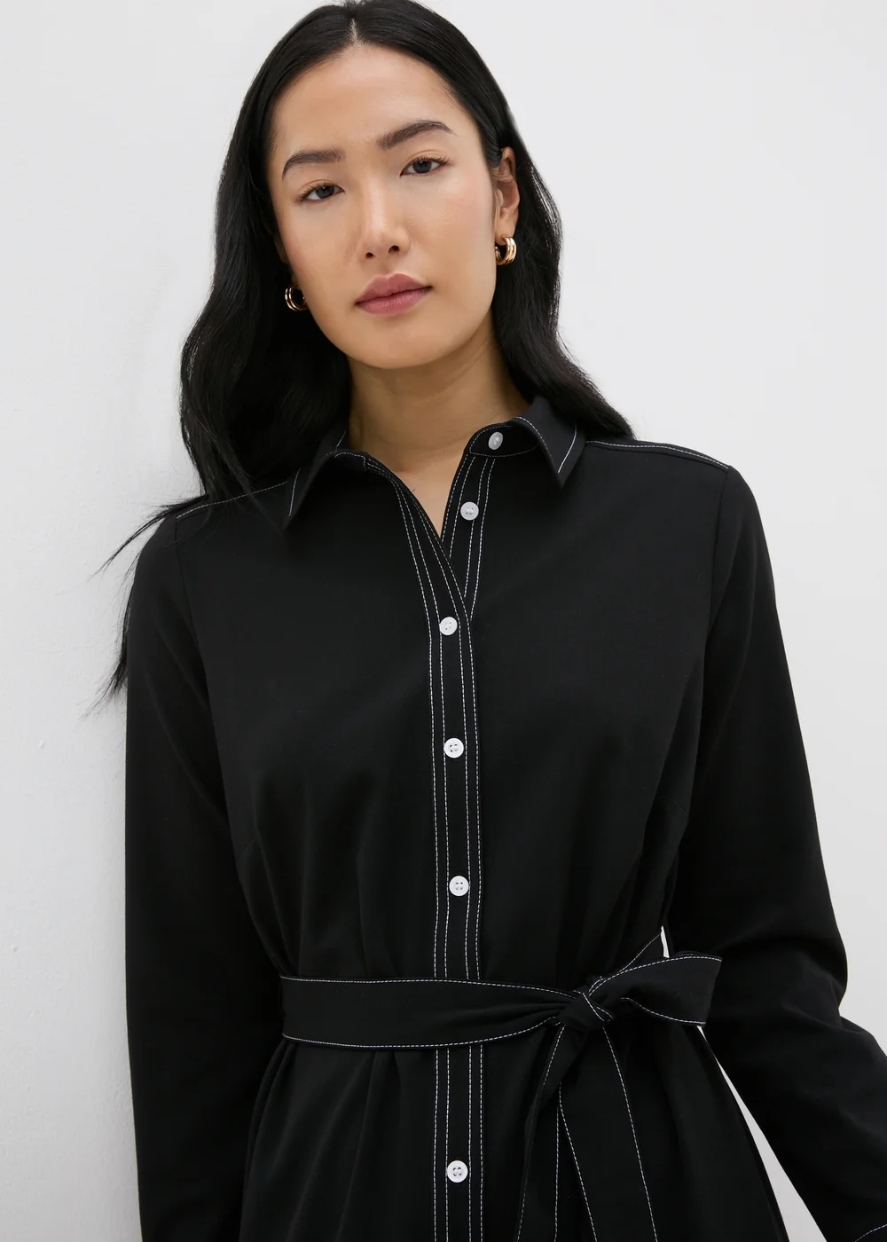 Black Contrast Shirt Midi Dress - 8 Image 3