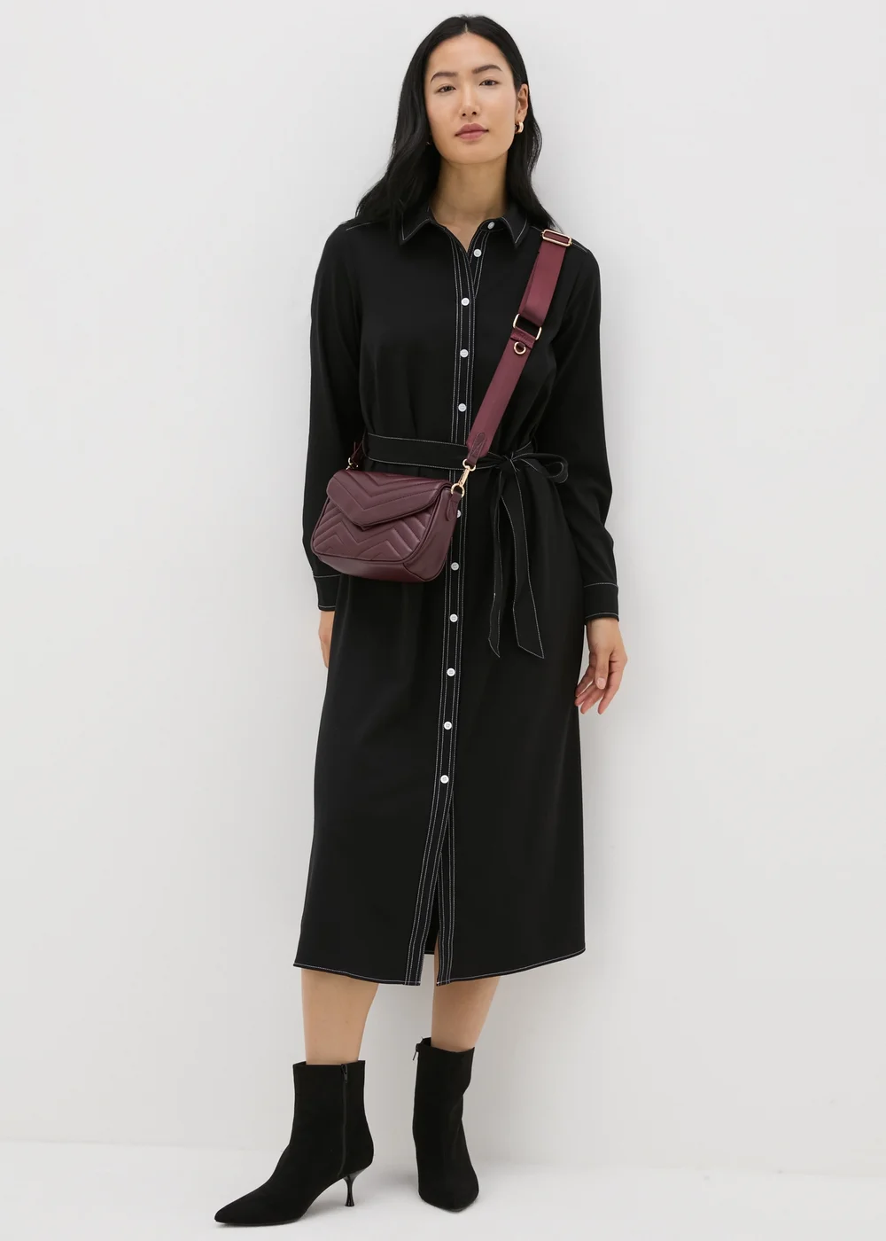 Black Contrast Shirt Midi Dress - 8 Image 1