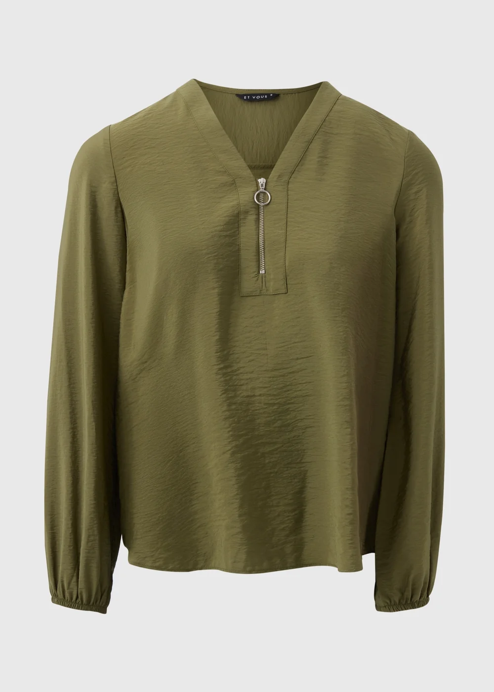 Et Vous Khaki Zip Front Blouse - 8 Image 4