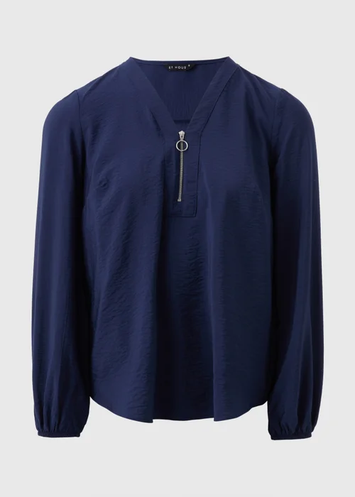 Et Vous Navy Zip Front Blouse - 8 Image 4