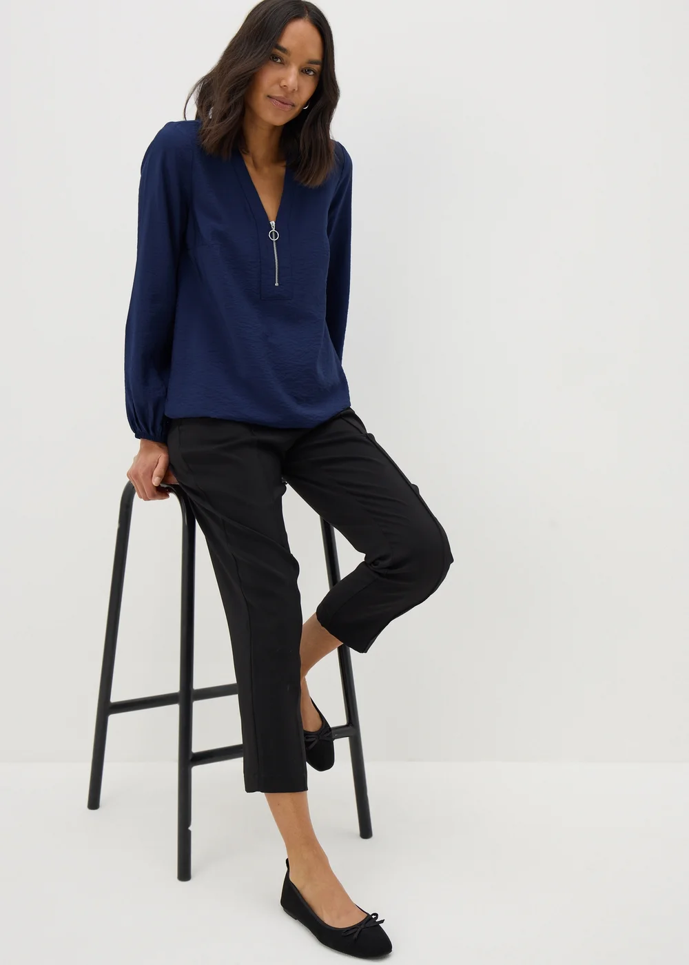 Et Vous Navy Zip Front Blouse - 8 Image 1