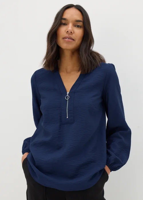 Et Vous Navy Zip Front Blouse - 8 Image 2