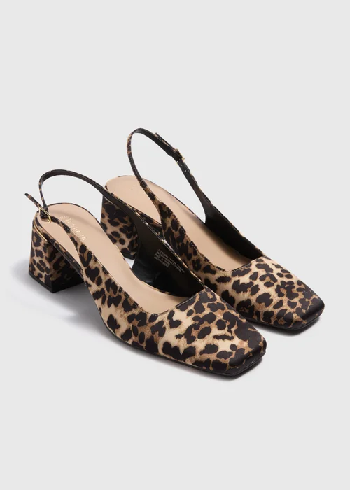 Brown Animal Print Sling Back Block Heels - Size 3 Image 1