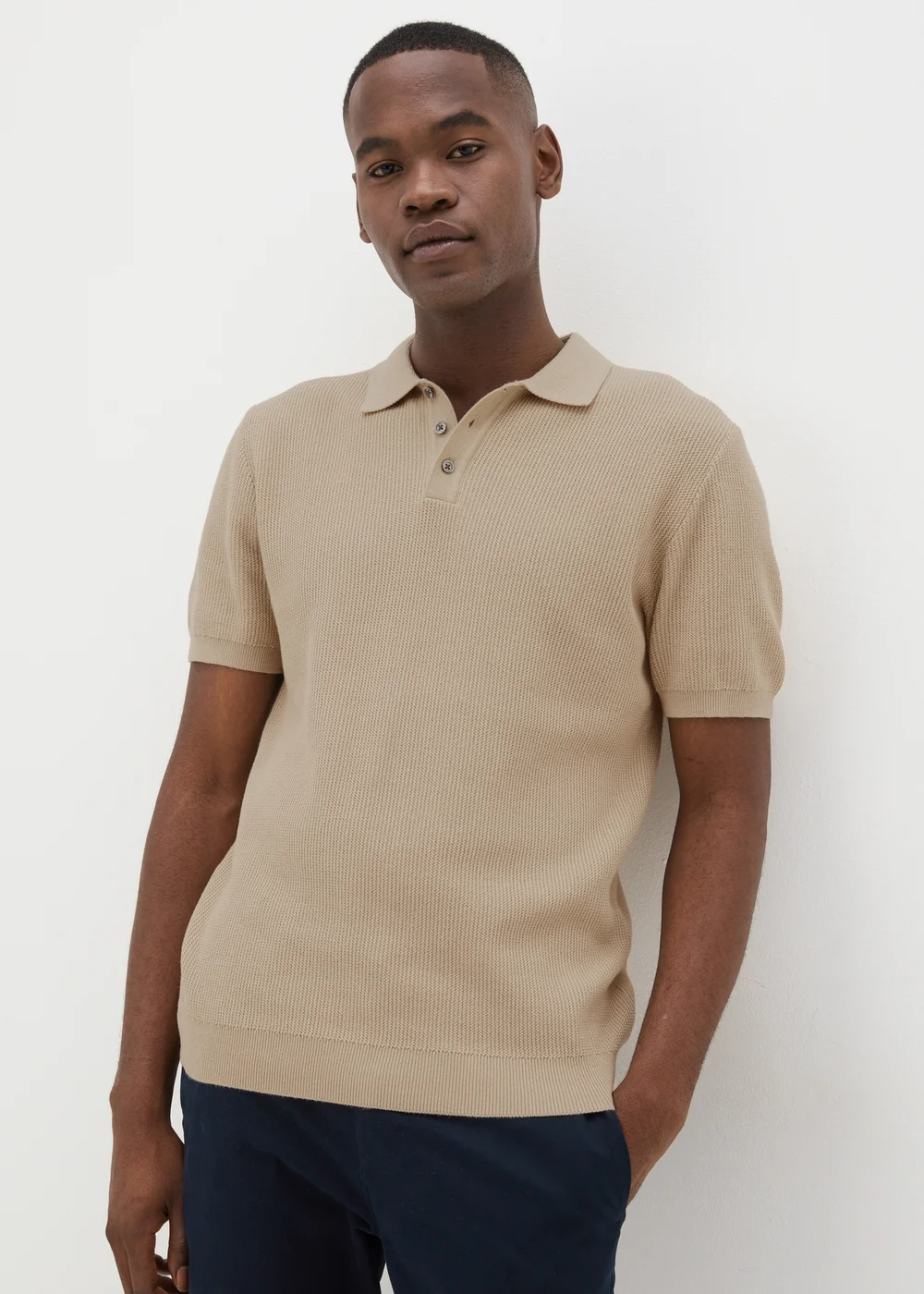 Stone Textured Knitted Polo Shirt - S Image 1
