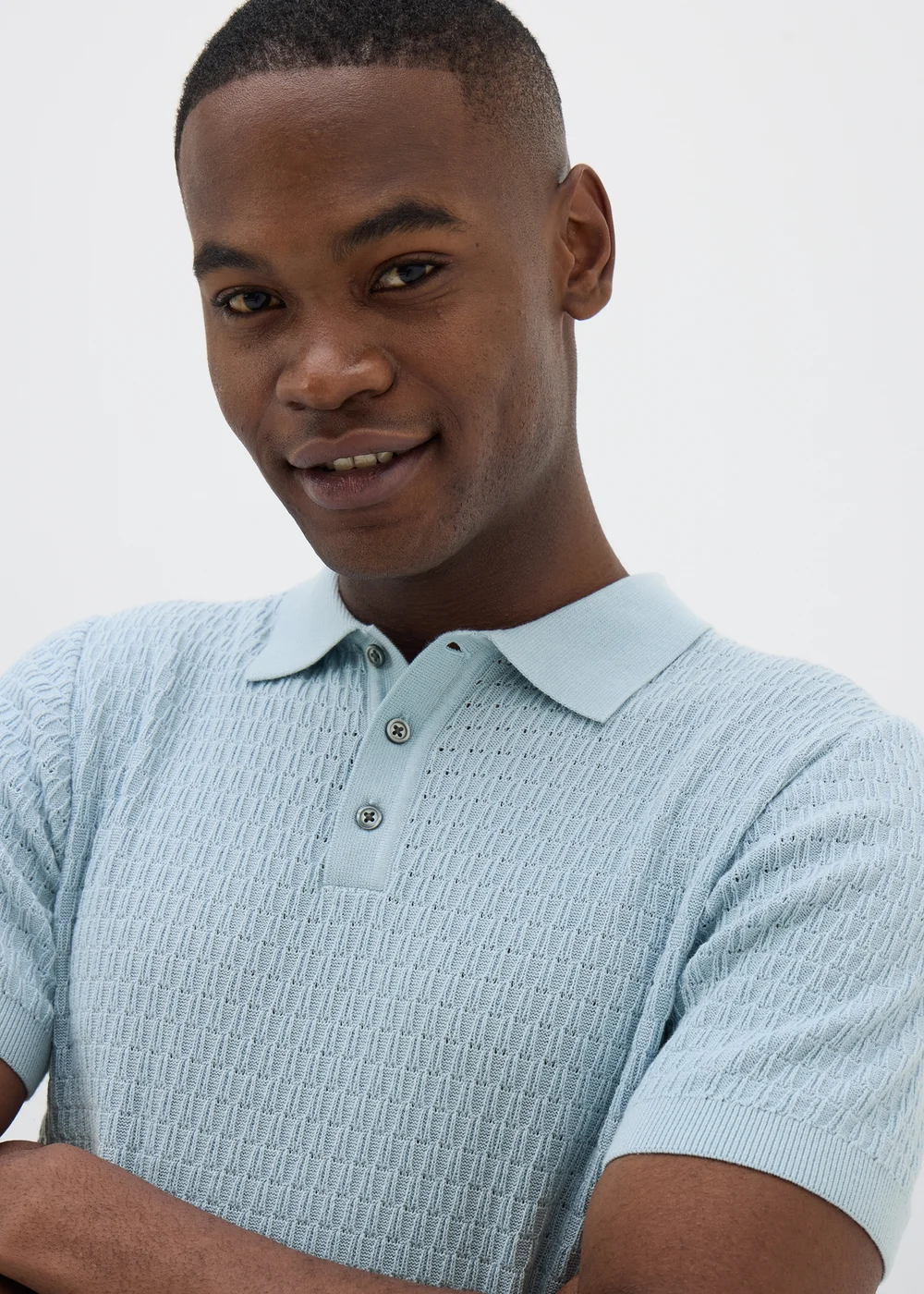 Blue Textured Polo Shirt - S Image 3