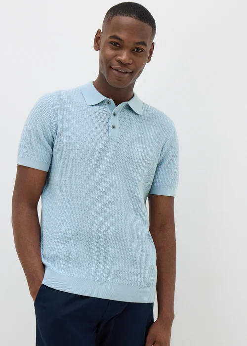Blue Textured Polo Shirt - S Image 1