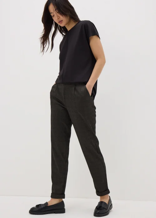 Brown Check Ponte Tapered Trousers - 8 Image 1