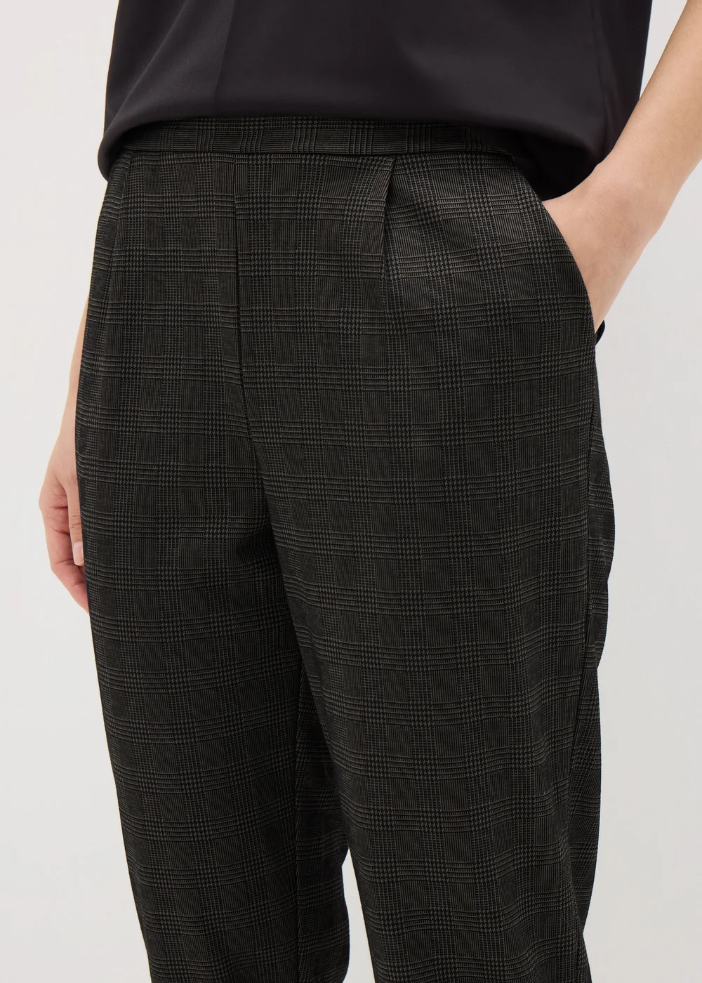 Brown Check Ponte Tapered Trousers - 8 Image 2