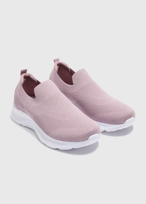 Pink Knit Slip On Trainers - 6 Image 1