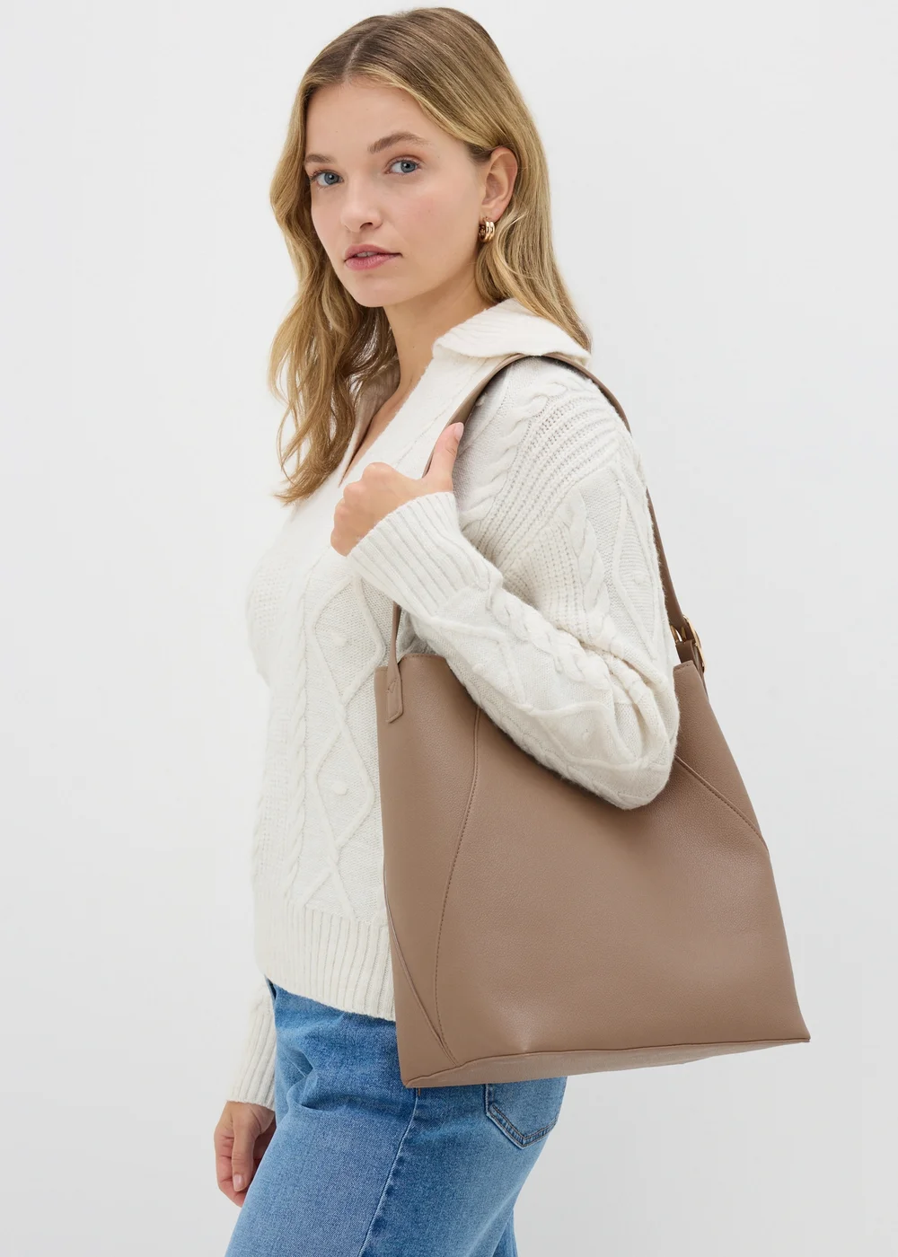 Tan Bucket Tote Bag - One Size Image 1