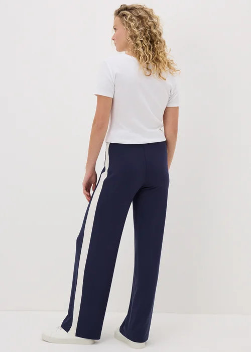 Navy Side Stripe Jersey Wide Leg Trousers - 8 Image 3