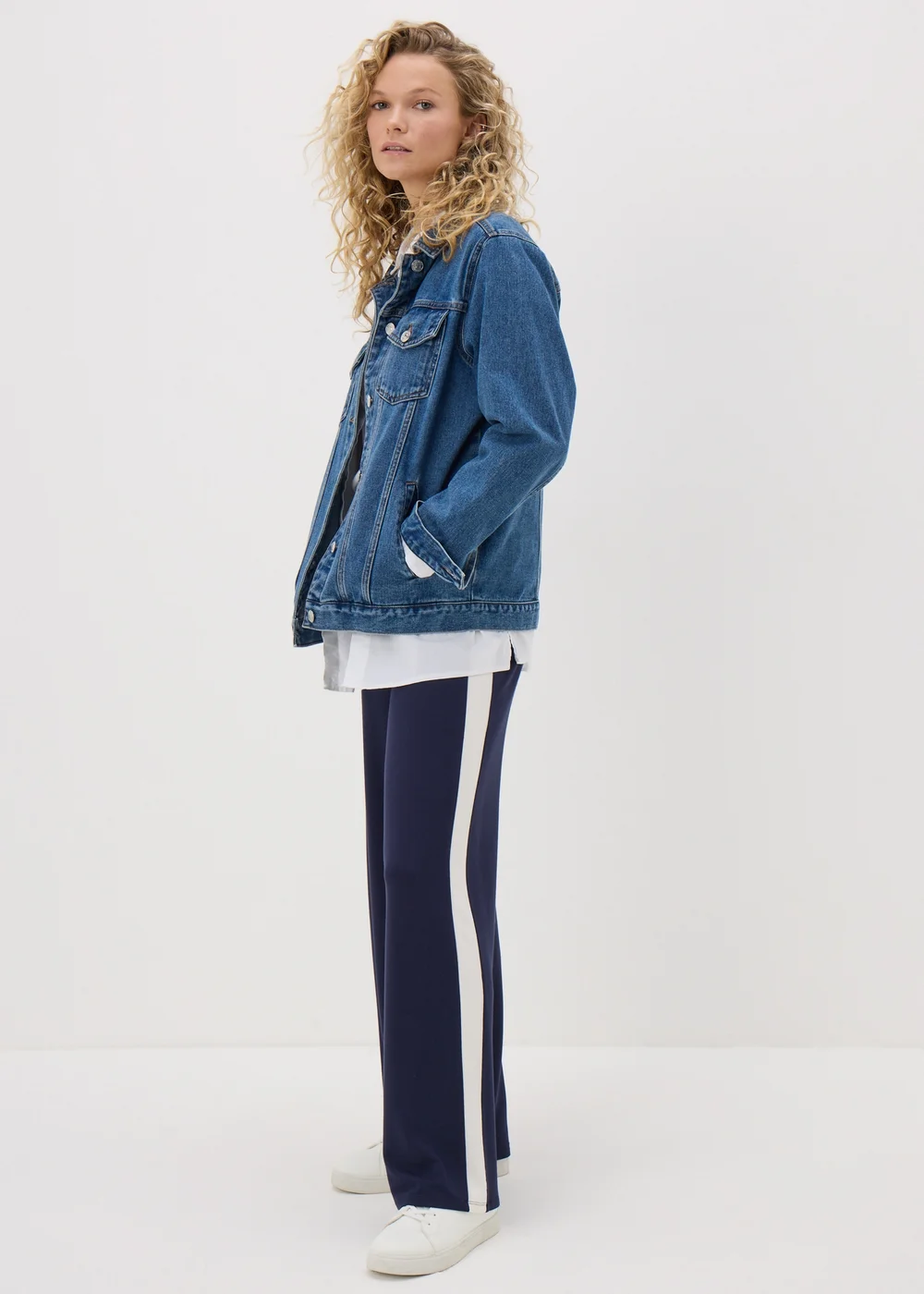 Navy Side Stripe Jersey Wide Leg Trousers - 8 Image 1