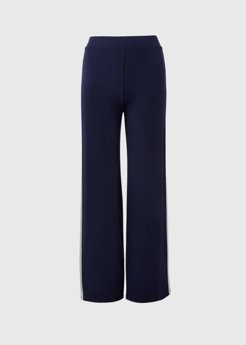 Navy Side Stripe Jersey Wide Leg Trousers - 8 Image 4